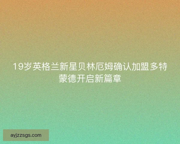 19岁英格兰新星贝林厄姆确认加盟多特蒙德开启新篇章